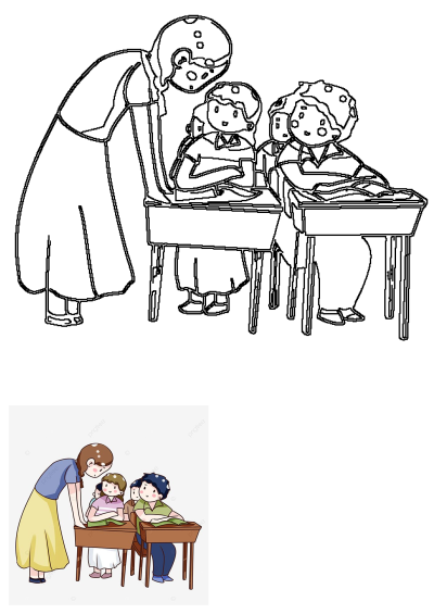 A teacher leans over a desk to help a student in a school classroom, fostering a positive learning environment.