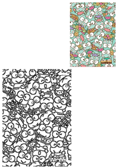 Seamless pattern of cute Keroppi frogs on a light blue background, holding various summer fruits and musical instruments.