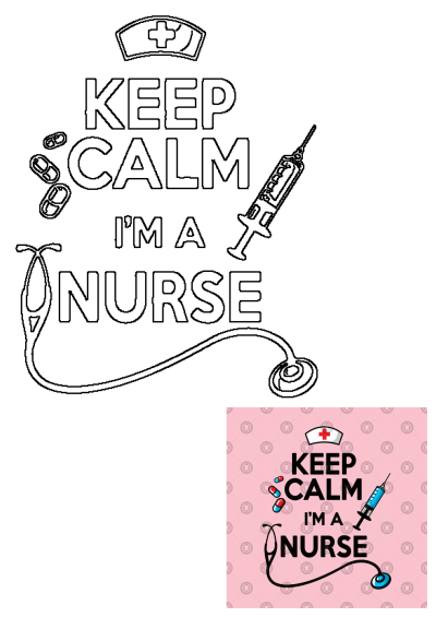 Keep Calm I Am A Nurse cartoon graphic featuring a nurse cap, stethoscope, syringe, and pills, celebrating healthcare heroes.