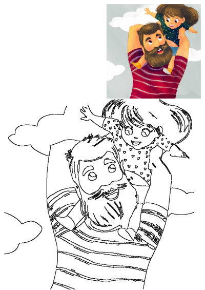 A heartwarming illustration of a bearded father giving his smiling daughter a joyful shoulder ride, perfect for Fathers Day kidlit.