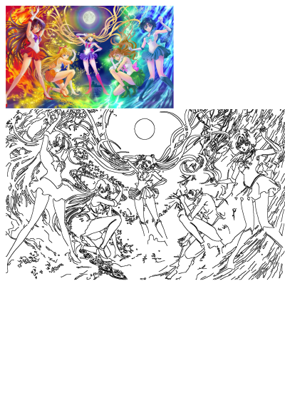 Sailor Moon and Sailor Scouts anime fan art featuring five vibrant heroines: Mars, Venus, Moon, Jupiter, Mercury with elemental powers.