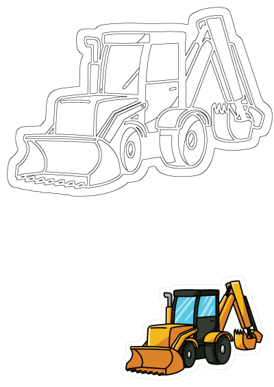 Vibrant yellow backhoe loader sticker, a detailed construction vehicle with a front bucket and rear excavator arm.