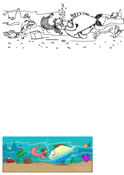 Vibrant cartoon of Jonah being swallowed by a friendly whale in an underwater adventure, alongside a turtle, crab, fish, and a chest.