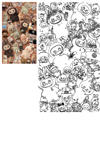 A delightful collection of Larubus stuffed animals on a warm brown background, showcasing various plush toys in unique outfits.