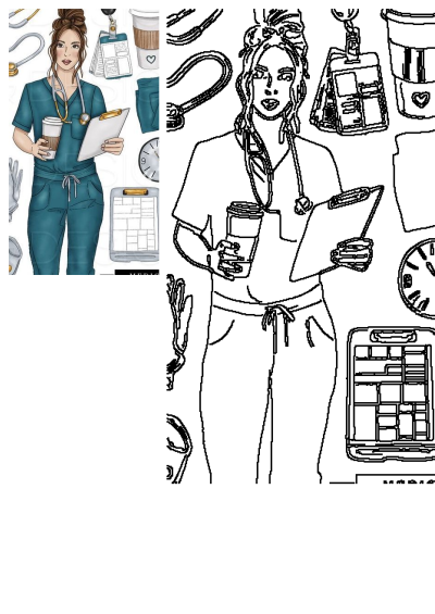 Woman nurse illustration in teal scrubs, holding a clipboard and coffee, wearing a stethoscope, with various medical supplies.