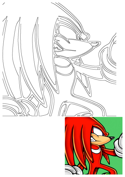 Detailed outline drawing of Knuckles the Echidna, inspired by a Wii controller design, perfect for fans to customize.