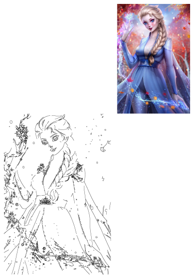 Frozen Princess Elsa in a blue dress with a blonde braid, magically holding a glowing snowflake amidst a vibrant autumn forest scene.