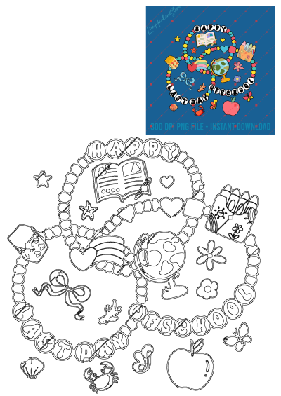 Joyful Happy Last Day of School graphic with colorful letters, school supplies, and fun summer elements on blue background.