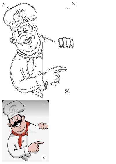 A cheerful cartoon chef with a mustache and tall hat points at a blank sign, ideal for menus, specials, or food promotions.
