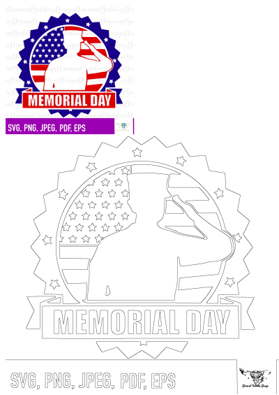 Patriotic Memorial Day SVG featuring a soldier saluting the American flag, framed by stars and stripes, honoring veterans.