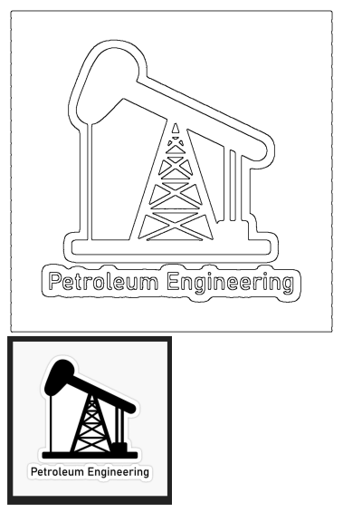 Black and white Petroleum Engineering logo sticker. Features a minimalist oil pump jack icon, perfect for industry professionals.