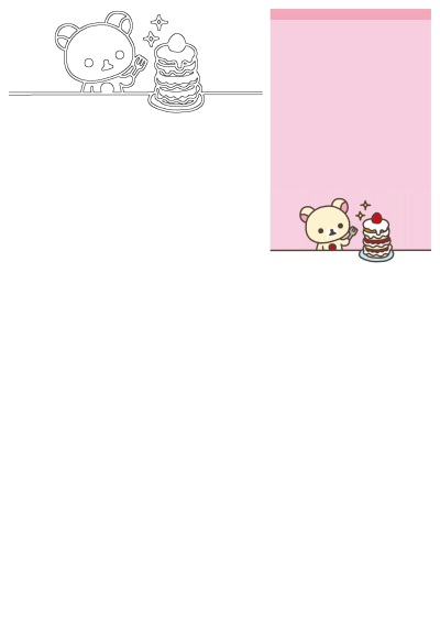 Cute Rilakkuma bear holds a fork, eager to enjoy a stack of kawaii pancakes with cream and cherry, a sweet dessert treat.