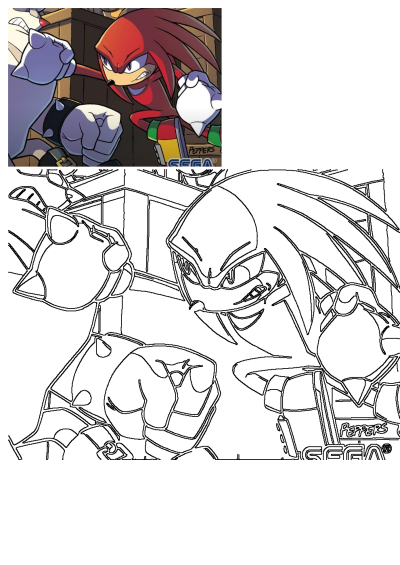 Knuckles the Echidna, from Sonic, depicted in an angry, dynamic fighting pose with clenched fists, ready for action. Features SEGA logo.