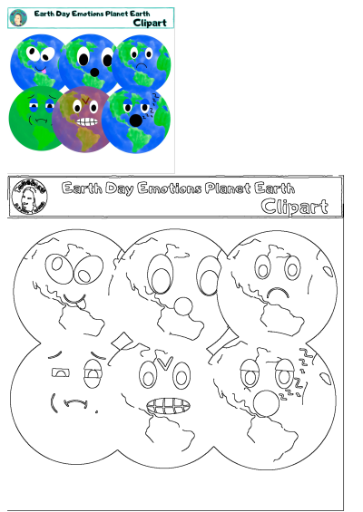 Earth Day emotion planet Earth clipart with happy, sad, angry faces. Includes printable outlines for kids and toddlers.
