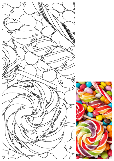 A vibrant close-up of colorful spiral lollipops, twisted candy canes, and assorted sweet treats like round candies.