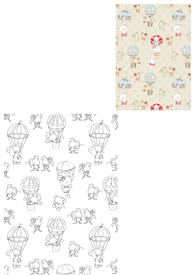 Cute teddy bears and mice float in hot air balloons across a soft, starry sky, creating a charming seamless wallpaper pattern.