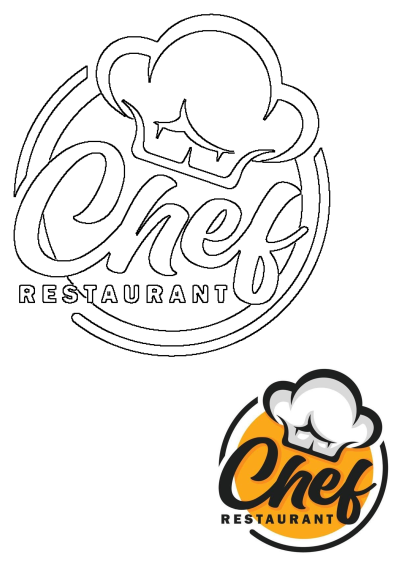 Onef Restaurant logo featuring a chef hat and 'Chef Restaurant' text. Includes a vibrant color version and a black outline for various uses.