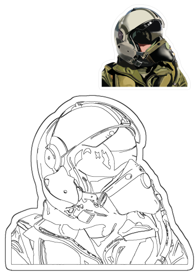 Fighter Pilot Sticker Vinyl Decal showcasing a pilot in a detailed helmet with a dark visor and oxygen mask. Perfect for aviation fans.