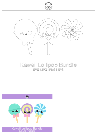 Kawaii Lollipop Bundle featuring cute candy sweet treats in outline and vibrant colors. Perfect for digital projects.