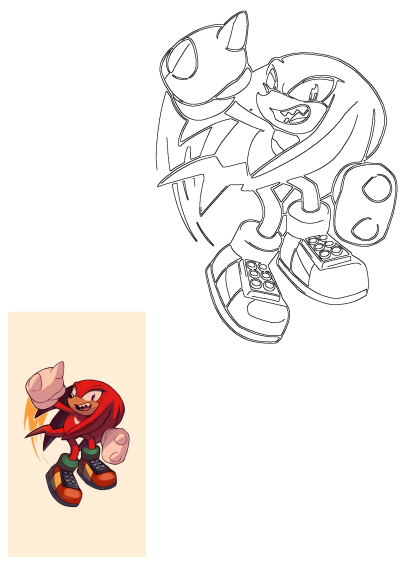 Energetic Knuckles the Echidna in a dynamic flying action pose, showcasing his powerful red form and determined expression.