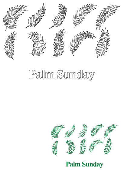 Palm Sunday logo featuring both vibrant green and outlined palm leaves, with 'Palm Sunday' text in matching styles, ideal for church event graphics.