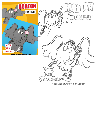 Horton the Elephant holding a pink flower, a delightful kids' paper craft project with a free printable template for download.