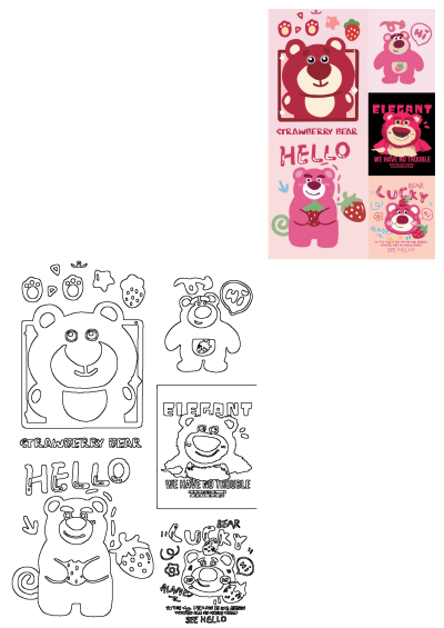 Cute Lotso strawberry teddy bear posters for children's room decor, featuring various pink bear illustrations and designs.
