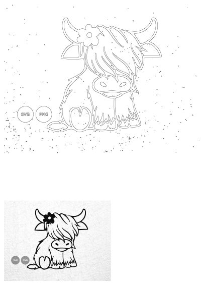 Adorable baby Highland cow SVG/PNG clipart with a cute flower on its head, perfect for crafting, apparel, and digital designs.