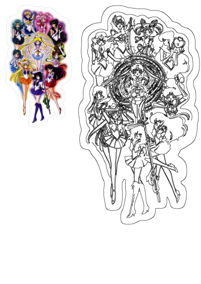 Vibrant group of Sailor Moon anime girls in their iconic uniforms, perfect as a Halloween-themed sticker or collectible.