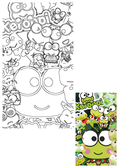 Outline drawing of many Keropopi frog cartoon characters in a fun, dense pattern, suitable for a unique phone screen background.