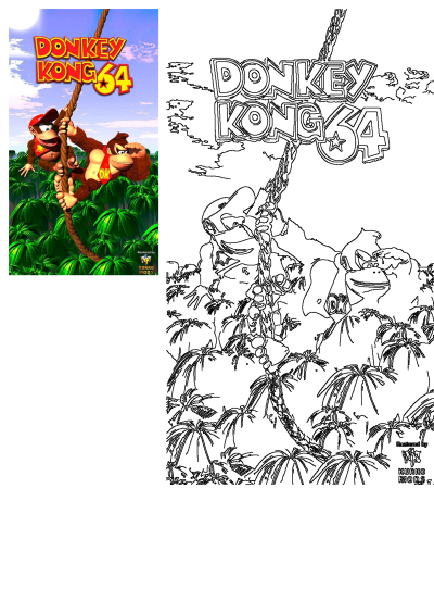 Donkey Kong 64 Nintendo 64 game cover featuring Donkey Kong and Diddy Kong swinging on a vine in a lush jungle, a retro gaming classic.