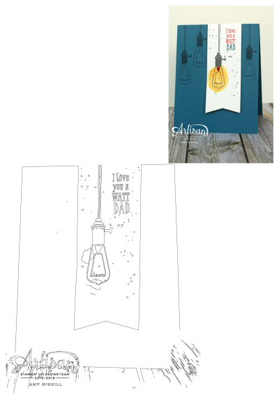 Handmade Father's Day card featuring a unique lightbulb design and a playful 'I love you a WATT DAD' pun, highlighted with a yellow watercolor effect.