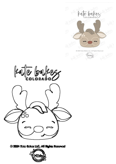 Charming Kate Bakes Colorado reindeer head, shown as a warm colored illustration and a distinct black outline for creative projects.