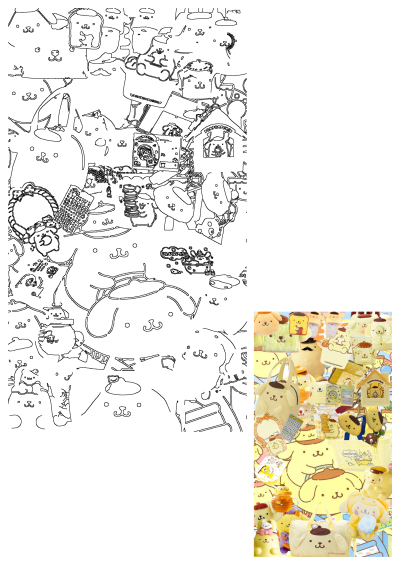 A lively Pompompurin collection featuring various stuffed animals, plush toys, bags, and merchandise creating a cheerful patterned wall display.