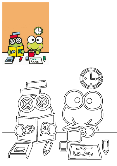 Cute cartoon frogs diligently studying at a table with a clock. One frog reads a book while another writes, surrounded by school supplies.