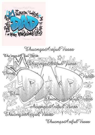 Bold blue graffiti "DAD" typography with halftone dots and urban elements, highlighted by "hero," "protector," "love" for Father's Day celebration.