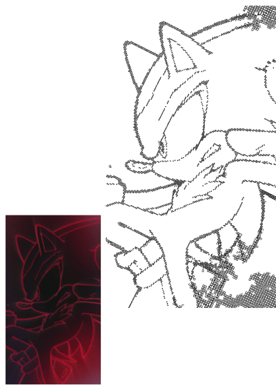 Dynamic red and black Shadow the Hedgehog wallpaper with halftone dots, perfect for Sonic fans seeking a stylish background.
