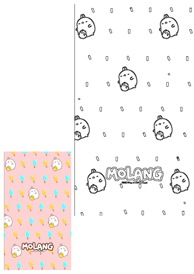 Cute Molang ice cream pattern wallpaper background featuring Molang holding a chick amidst pastel popsicles on pink.