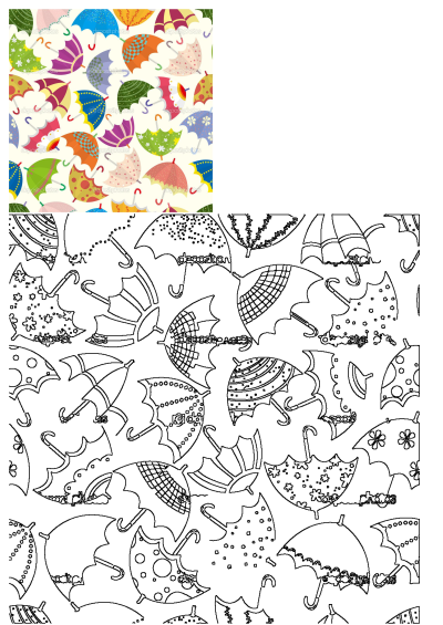 A vibrant, seamless pattern featuring colorful umbrellas with various unique designs on a clean white background.