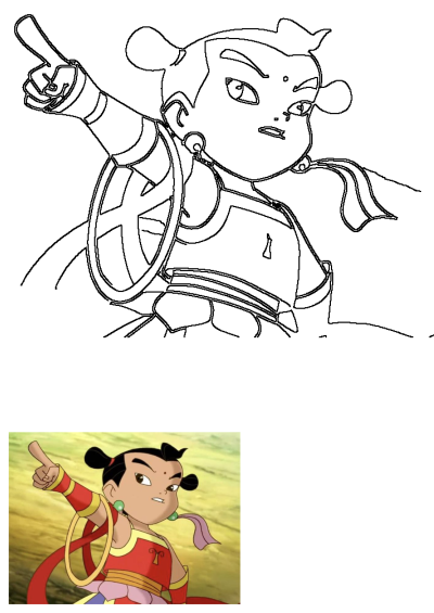 Nezha, the popular anime character with two hair buns and a red sash, is shown in a dynamic line art pose, pointing forward.