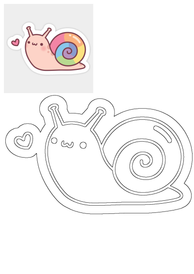 A cute pink snail sticker with a vibrant rainbow spiral shell, adorable rosy cheeks, and a floating pink heart, perfect for kids.