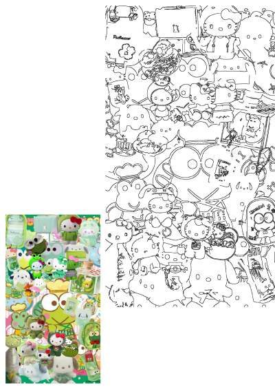 A vibrant collage featuring various kawaii Sanrio character plushies and merchandise, predominantly in green hues, on a themed background.