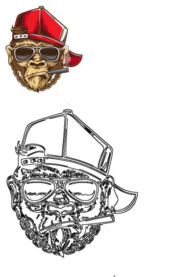 Funky monkey vector sticker featuring a cool ape wearing a red cap, stylish sunglasses, a gold chain, and smoking a cigar.