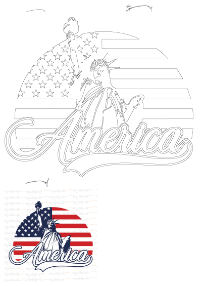 American Flag Statue Of Liberty America patriotic design with the iconic statue and flag, featuring 'America' script.