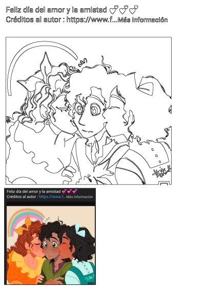 Encanto characters share warm friendship and love, with two kissing the central character's cheeks. Ideal for Valentine's Day.