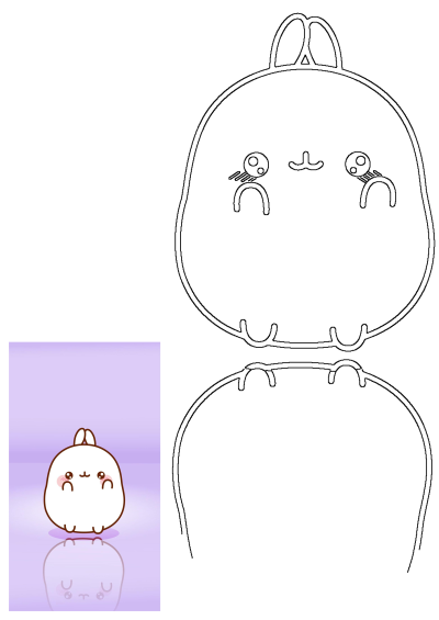 Cute Molang bunny cartoon illustration on a purple background, featuring an additional large outline version for creative activities.