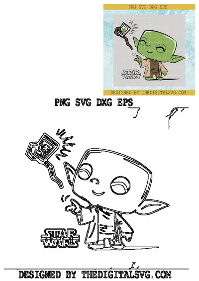 Cute Yoda character from Star Wars holding a toothbrush with a tiny Yoda head. Adorable illustration for fans!