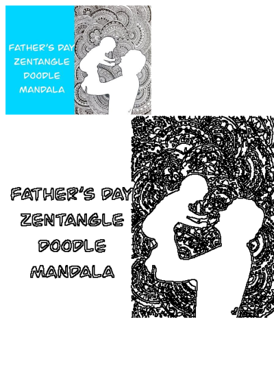 Father's Day zentangle doodle mandala art with a silhouette of a man holding a baby, intricate patterns for celebration.