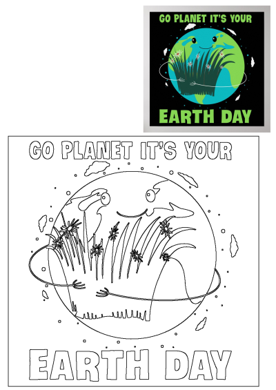 Earth Day Poster Go Planet features a vibrant, happy cartoon Earth embracing plants with the message 'GO PLANET IT'S YOUR EARTH DAY'.