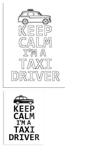 Funny black and white 'Keep Calm I'm a Taxi Driver' poster design with a classic taxi graphic. Great for drivers or enthusiasts.